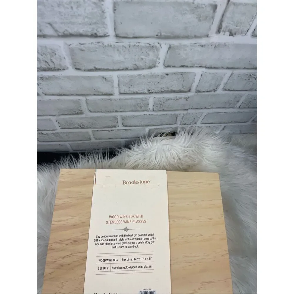 New Brookstone Wooden Wine Case Gift Box with Glasses